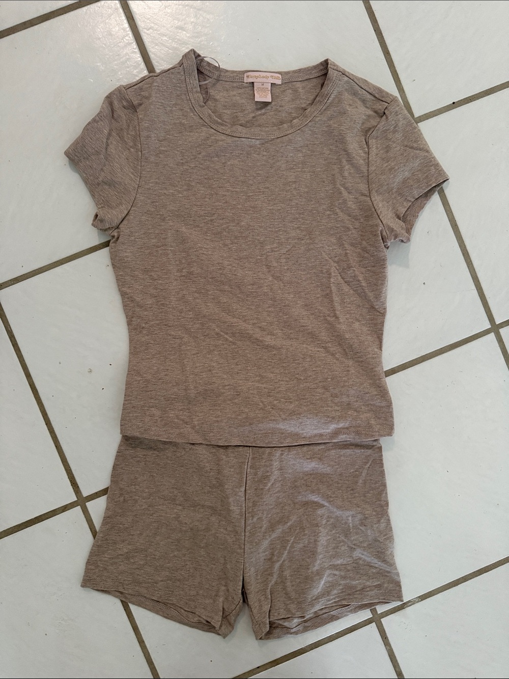 Women's Short Sleeve Tee & Shorts Pajama Set in Taupe